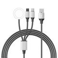 3-in-1 punottu latauskaapeli - Type-C, Lightning, Apple Watch - 1.2m