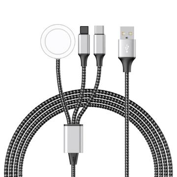 3-in-1 punottu latauskaapeli - Type-C, Lightning, Apple Watch - 1.2m