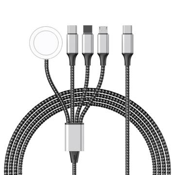 4-in-1 punottu latauskaapeli - Type-C, Lightning, Micro USB, Apple Watch - 1.2m