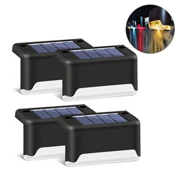 4Pcs Solar Stair Lights Outdoor Vedenpitävä väri hehkua LED Deck Step valaistus aita lamppu portaiden Patio pihalla polku puutarha - musta