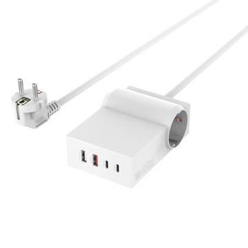 4smarts Desk GaN 6-in-1 Virtajohto - 2x EU-pistokkeet, 2x USB-C, 2x USB-A - Valkoinen