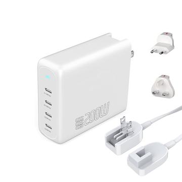 4smarts GaN Flex Pro 200W pöytä- / seinälaturi - 4x USB - Valkoinen