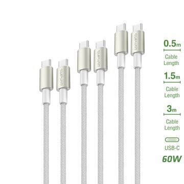 4smarts PremiumCord USB-C/USB-C-kaapelisarja 60W - 0.5m, 1.5m, 3m - 3 kpl.