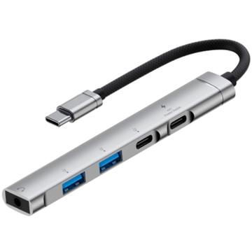 5-in-1 Alumiiniseos monitoiminen USB-C-keskitin - hopea