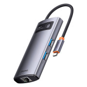 Keskitin 4in1 Baseus Metal Gleam Series WKWG070113, USB-C 3x USB 3.0 + Ethernet RJ45:een