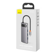 Keskitin 6in1 Baseus Metal Gleam Series CAHUB-CW0G, USB-C 3x USB 3.0 + HDMI + USB-C PD + Ethernet RJ45