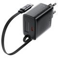 Acefast A110 30W GaN-laturi, jossa on sisäänvedettävä USB-C-kaapeli ja USB-C-portti - EU-pistoke - EU-pistoke