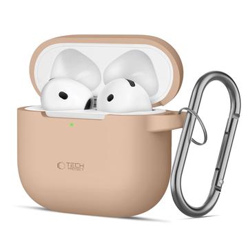 AirPods 4 Tech-Protect silikoninen koukkukotelo - Caffe Latte