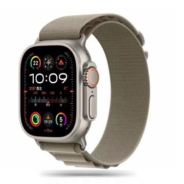 Apple Watch Series Ultra 2/Ultra/9/8/SE (2022)/7/SE/6/5/4/3/2/1 Tech-Protect Nylon Pro -ranneke - 49mm/45mm/44mm/42mm - Titaani / Oliiviöljy