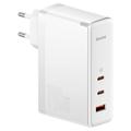 Baseus GaN5 Pro 140W seinälaturi ja USB-C latauskaapeli - 2xUSB-C, USB-A - Valkoinen