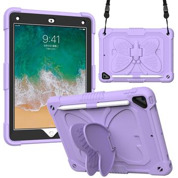 Butterfly Shape Kickstand PC + Silikoni Tablet Case Cover olkahihnalla iPad 9,7-tuumainen (2018)/(2017)/iPad Air 2 - Violetti