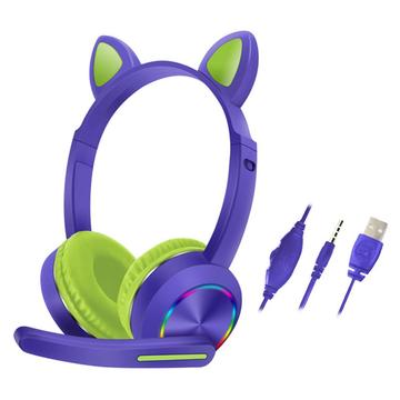 Cat Ears AKZ-020 langalliset kuulokkeet lapsille / pelikuulokkeet mikrofonilla - Violetti