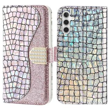 Croco Bling Series Samsung Galaxy A14 Lompakkokotelo - Ruusukulta