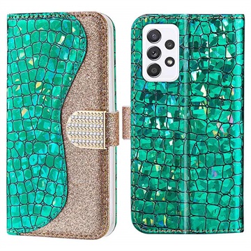 Croco Bling Series Samsung Galaxy A53 5G Lompakkokotelo - Vihreä