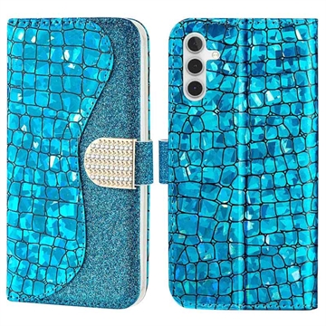 Croco Bling Series Samsung Galaxy A14 Lompakkokotelo - Sininen