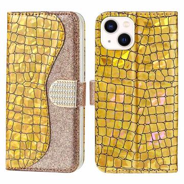 Croco Bling Series iPhone 14 Plus Lompakkokotelo - Kulta