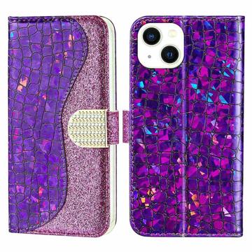 Croco Bling Series iPhone 14 Plus Lompakkokotelo - Violetti