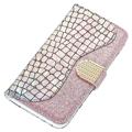 Croco Bling Series iPhone 14 Lompakkokotelo - Ruusukulta