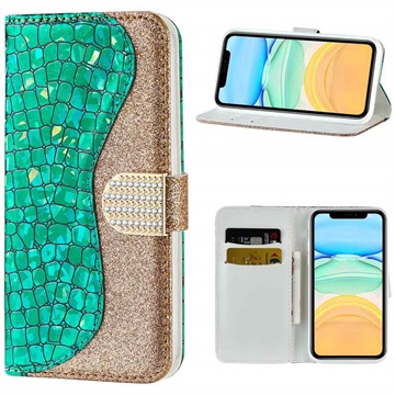 Croco Bling iPhone 12/12 Pro Lompakkokotelo - Vihreä