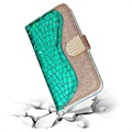 Croco Bling iPhone 12/12 Pro Lompakkokotelo - Vihreä