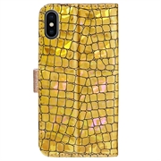 Croco Bling iPhone XS Max Lompakkokotelo - Kulta