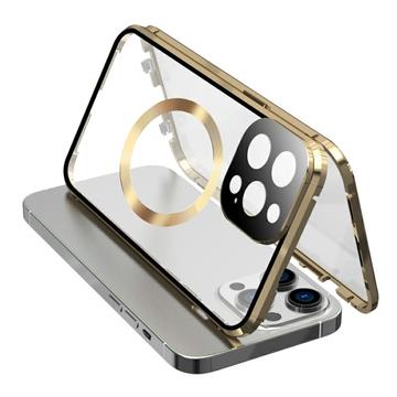 Kaksipuolinen karkaistu lasi + magneettinen metallirunko Anti-Drop Case iPhone 15 yhteensopiva MagSafe puhelimen kansi solki lukko - kultainen