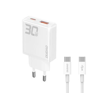 Dudao A30EUT 30W GaN-seinälaturi USB-C-kaapelilla - Valkoinen