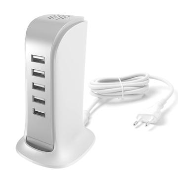 Dudao A5EU 5x USB-laturi, jossa on sisäänrakennettu EU-virtakaapeli - 25W - Valkoinen