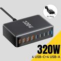 Essager 320W GaN moniporttinen pöytälaturi - 4x USB-A & 4x Type-C portit, EU-pistoke - musta