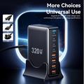 Essager 320W GaN moniporttinen pöytälaturi - 4x USB-A & 4x Type-C portit, EU-pistoke - musta