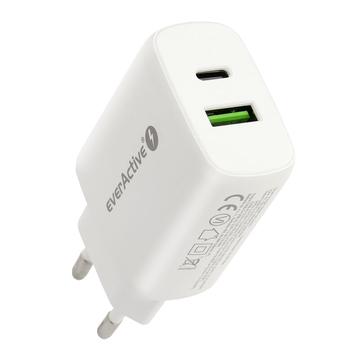 EverActive SC-370Q 25W seinälaturi - USB-A, USB-C - Valkoinen