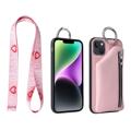 Strap Sarja iPhone 14 Plus Kotelo Irrotettavalla Lompakolla - Pinkki