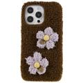 Fluffy Flower Sarja iPhone 14 Pro TPU Suojakuori - Ruskea