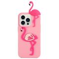 3D Cartoon iPhone 14 Pro TPU-Kotelo - Flamingo