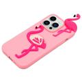 3D Cartoon iPhone 14 Pro TPU-Kotelo - Flamingo