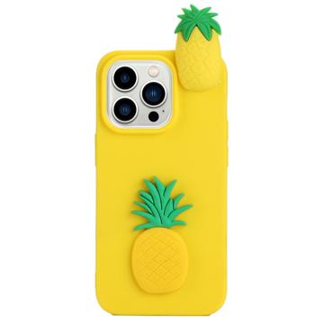 3D Cartoon iPhone 14 Pro TPU-Kotelo - Ananas