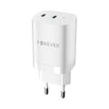 Forever TC-05-35CC 35W GaN-seinälaturi - 2xUSB-C, Power Delivery, Quick Charge - valkoinen