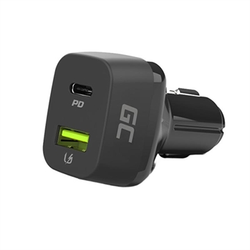 Green Cell 48W autolaturi USB-C Power Delivery ja USB-A Quick Charge 3.0 - Nopea lataus älypuhelimille ja tablet-laitteille.