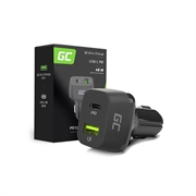 Green Cell 48W autolaturi USB-C Power Delivery ja USB-A Quick Charge 3.0 - Nopea lataus älypuhelimille ja tablet-laitteille.