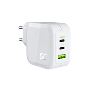 Green Cell GC PowerGaN 65W laturi - 2x USB-C virransyöttö ja 1x USB-A, pikalataus 3.0 yhteensopiva - Valkoinen