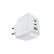 Green Cell GC PowerGaN 65W laturi - 2x USB-C virransyöttö ja 1x USB-A, pikalataus 3.0 yhteensopiva - Valkoinen