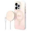 Guess 4G Edition Bundle Pack iPhone 14 Pro Kotelo & Langaton Laturi - Pinkki