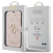 iPhone 15 Pro Guess 4G Metal Logo Flip-kotelo - Pinkki