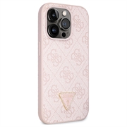 iPhone 15 Pro Max Guess 4G Strass Triangle Metal Logo Kotelo jossa Crossbody Hihna - Pinkki