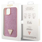 iPhone 15 Guess Rhinestones Triangle Metal Logo Kotelo - Pinkki