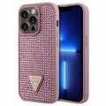 iPhone 15 Pro Guess Rhinestones Triangle Metal Logo Kotelo - Pinkki