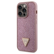 iPhone 15 Pro Guess Rhinestones Triangle Metal Logo Kotelo - Pinkki