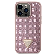 iPhone 15 Pro Guess Rhinestones Triangle Metal Logo Kotelo - Pinkki