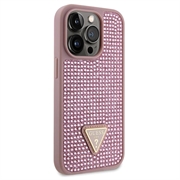 iPhone 15 Pro Guess Rhinestones Triangle Metal Logo Kotelo - Pinkki