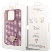 iPhone 15 Pro Guess Rhinestones Triangle Metal Logo Kotelo - Pinkki